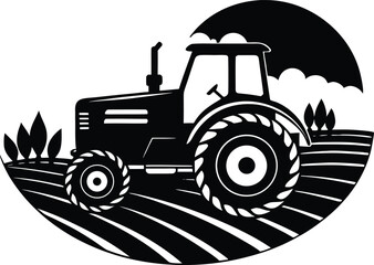 Tractor Working in Field, Farming Equipment in Action