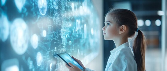 Young girl exploring digital world using tablet