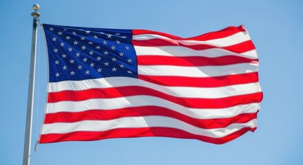 Fototapeta premium Full-Frame American Flag Waving on a Sunny Blue Sky Day