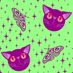 Halloween animals seamless cats pattern for wrapping paper and kids and fabrics
