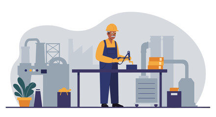 Skilled welder in protective gear works on metal fabrication in a modern industrial factory setting, illustrating manufacturing processes.