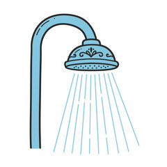 Fresh stylized shower head with water flowing offers a clean bathroom graphic, ideal for plumbing services or hygiene products.