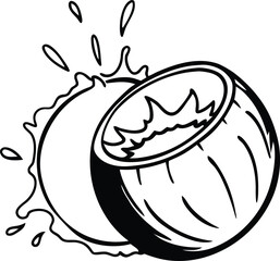 Fresh coconut split open with a dynamic milk splash isolated on white background isolated on transparent background