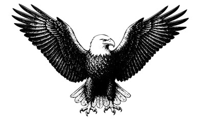 Bald Eagle with Wings Spread - Vintage Engraving Illustration. Vector and PNG Isolated on Transparent Background