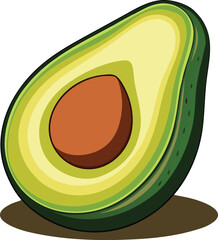 Fresh half cut avocado showing seed and creamy green flesh texture isolated on white background isolated on transparent background