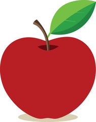 Minimalist single red apple with a green leaf and brown stem isolated on white background isolated on transparent background