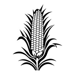 Stylized Black and White Corn on the Cob Vector Illustration