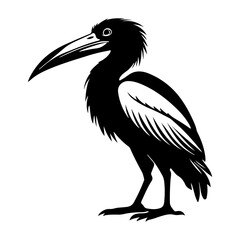 Elegant black and white illustration of a bird, possibly an ibis or heron