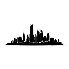 Obraz premium Cityscape Silhouette with Tall Buildings and Skyscrapers Against a White Background