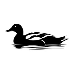Black and White Silhouette of a Duck Floating Peacefully on Water