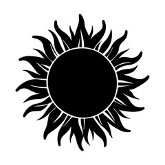 Stylized Black Sun Illustration on White Background, Simple Design, Circular Shape
