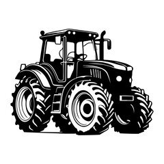 Bold Black and White Tractor Illustration Showcasing Farm Equipment Silhouette Art