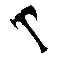 A silhouette image shows a double bladed axe, a weapon of war