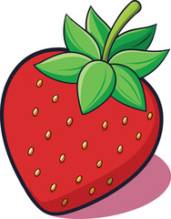 Obraz premium Fresh ripe strawberry with green leaf crown and tiny seeds isolated on white background isolated on transparent background