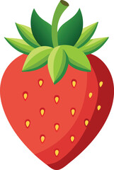 Fresh red strawberry with green leafy crown and tiny seeds isolated on white background isolated on transparent background