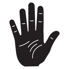 Obraz premium Simple Black Silhouette of a Hand with Fingers Displayed Palm Up, Symbolizing Various Meanings Like Stop, Greeting, or High Five