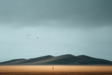 minimalist photograph of open pit mine in china under dramatic storm clouds