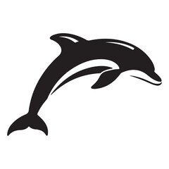Silhouette of a Dolphin Leaping Gracefully Against a White Background Depicting Marine Life and Aquatic Wildlife