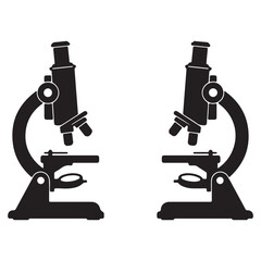 Two Microscopes in Black Silhouette Stand Side by Side Embodying Scientific Discovery and Precision Observation Under Magnification Tools