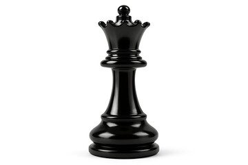 Fototapeta premium Glossy Black Chess Queen on Pure White Background with Sharp Focus