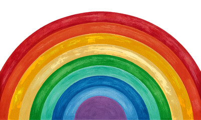  rainbow colored arc with a textured crayon style on a white background in a colorful circle sky design.