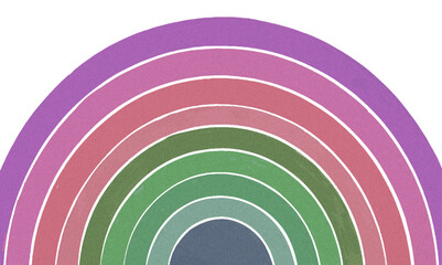  rainbow colored arc with a textured crayon style on a white background in a colorful circle sky design.