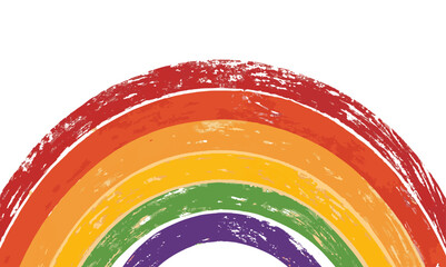  rainbow colored arc with a textured crayon style on a white background in a colorful circle sky design.