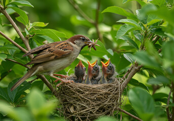 Bird and babys on the tree