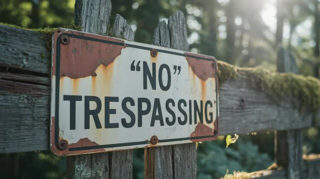 No trespassing sign on rustic fence