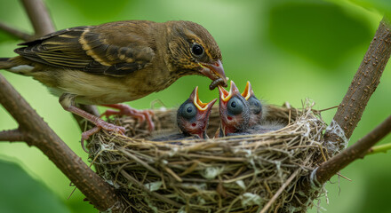 Bird in nest whit babys