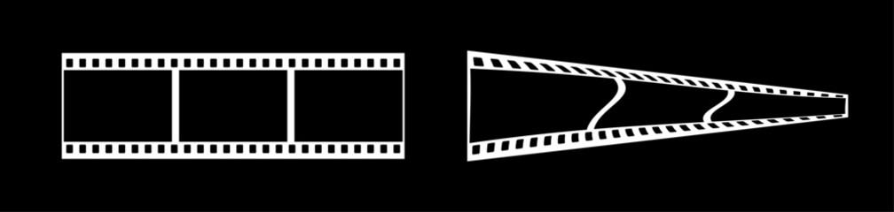 Abstract 3d 35mm film strip vector decoration with 3 frames on black background. White film reel symbol illustration to use for photography, television, cinema, photo frame.