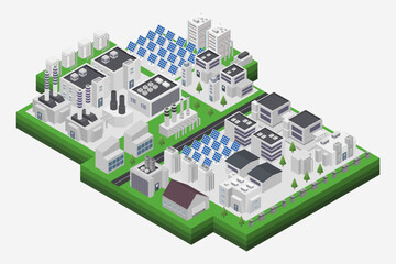 Factory Facility Using Solar Panels for Power Generation Isometric