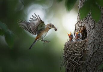 Bird on nest of babys