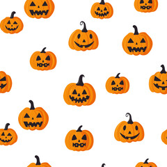 Seamless Halloween pattern with ghost, skull, pumpkin and bats.