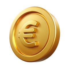 3d golden euro coin isolated on transparent background