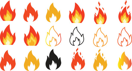 Collection of diverse fire icons and flame graphics