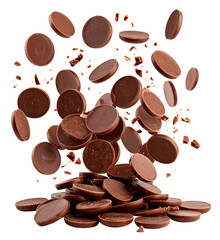 Fototapeta premium group of falling chocolate coins isolated on white background