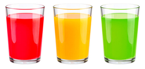 group of glass of juices isolated on white background