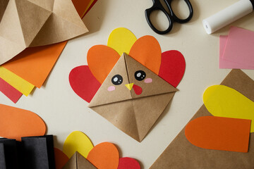 DIY origami turkey - bookmark craft gift for thanksgiving day. paper craft for kids. create art for...