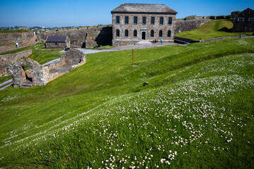 Kinsale, Ireland, May 20, 2024: Charles Fort British Fortress Ruins on Kinsale Bay with Rock Walls and Ramparts making up the castle and the Bay Defence 