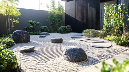 Modern zen garden with pathway