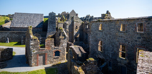 Kinsale, Ireland, May 20, 2024: Charles Fort British Fortress Ruins on Kinsale Bay with Rock Walls and Ramparts making up the castle and the Bay Defence 