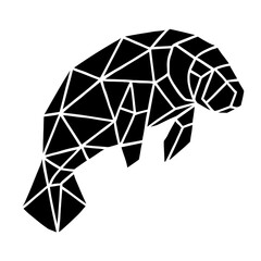 A geometric manatee illustration, a symbol of aquatic life, is a striking representation of an endangered sea creature. Its design captures the essence of marine beauty.