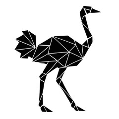 A modern, geometrically stylized image of an ostrich with a striking, minimalist black and white color palette. vector illustration