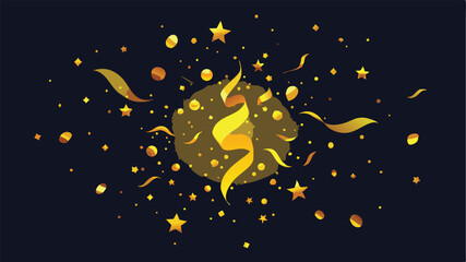 Naklejka premium Golden glittering celebration with shimmering festivities and transparent black silhouette design