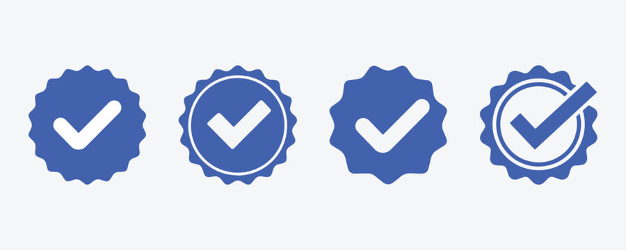 Set of Blue Tick Verified Account Icon, Social Media Approval Badge with Rounded Star and Tick 