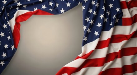 Fototapeta premium American Flag Draped Border on Grey Background with Copy Space