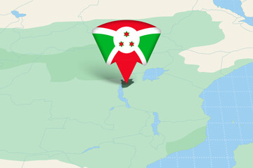 Burundi Location Highlighted on African Map with Flag Icon.