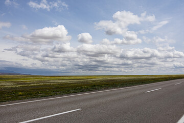 Fototapeta premium Endless spring steppe landscape in Kazakhstan