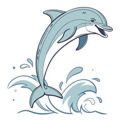 Dolphin jumping out of water in ocean vector illustration